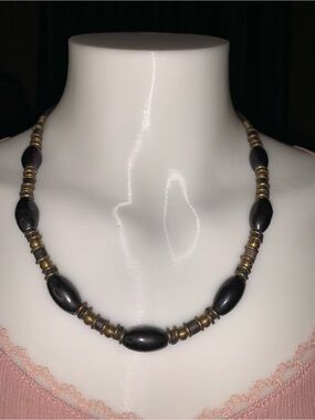 Gold and Dark Brown Beaded Necklace
